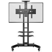 картинка мобильная стойка onkron на 1 тв/ 32-65" от 200х200 до 400х600 наклон 0? поворот 0? макс нагр 45,5кг высота 1200-1500мм, кабель-канал, 2 полки, регулировка полок по высоте, колесики с блокировкой, черн от магазина Tovar-RF.ru
