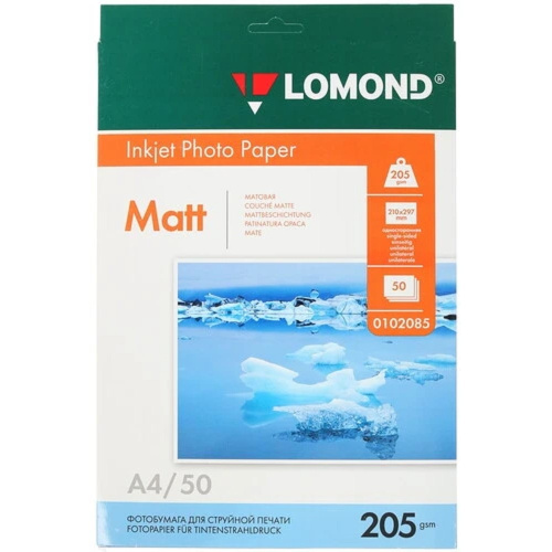 картинка LOMOND 0102085 Матовая бумага 1xA4, 205г/м2, 50 л. магазин Tovar-RF.ru являющийся официальным дистрибьютором в России картинка LOMOND 0102085 Матовая бумага 1xA4, 205г/м2, 50 л. от магазина Tovar-RF.ru