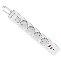 картинка defender удлинитель с сетевым фильтром dfs 141 1.5 м,белый,4розетки,usb+typec [99433] от магазина Tovar-RF.ru