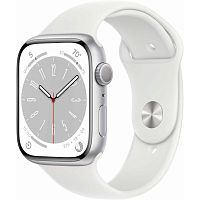картинка apple watch series 8, 45 мм, корпус из алюминия серебристого цвета, спортивный ремешок белого цвета, размер m/l [mp6q3ll/a] (сша) от магазина Tovar-RF.ru