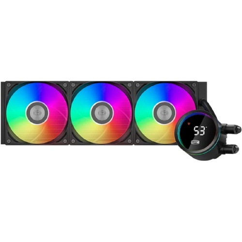 картинка pccooler da360 pro argb digital bk (300w, 360mm, led temp., black, argb/ fans: 3x120mm, 75.8cfm, 33.7dba, 2200rpm/ pump height 57mm, 28dba, 3000rpm, rad thickness 27mm/ s: 1851, 17 от магазина Tovar-RF.ru