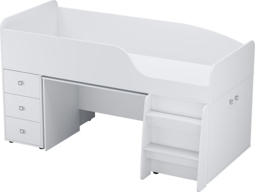 картинка кровать-чердак polini кровать-чердак детская polini kids simple 4500 с рабочей зоной, белый (5кор) от магазина Tovar-RF.ru