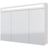 картинка Шкаф зеркальный UNI, 120 см, 3 дверцы, 6 стеклянных полок, с LED-подсветкой и выключателем, белый от магазина Tovar-RF.ru