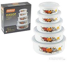 картинка MALLONY Набор из 5 эмалированных мисок с крышками, FAMILIA, 195/340/600/850/1250 мл, цвет: белый дизайном (008764) от магазина Tovar-RF.ru