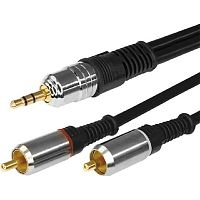 картинка Rexant (17-4225) Шнур Стерео 3,5мм - 2 RCA, 5м, Gold-металл от магазина Tovar-RF.ru