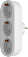картинка Тройник DEFENDER (99109) TG-01 3 розетки, заземление, белый от магазина Tovar-RF.ru