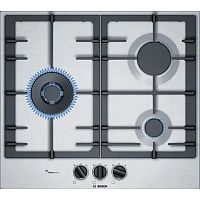 картинка газ,  60 см, 3 конфорки, горелка с двойным пламенем, тип поверхности - нержавеющая сталь, независимая, серебристый цвет от магазина Tovar-RF.ru