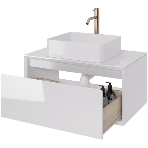 картинка Тумба INSIGHT, 80 см, подвесная, стеклянная столешница с отверстиями для установки накладного умывальника и смесителя, 1 ящик, белый глянец магазин Tovar-RF.ru являющийся официальным дистрибьютором в России фото 12 картинка Тумба INSIGHT, 80 см, подвесная, стеклянная столешница с отверстиями для установки накладного умывальника и смесителя, 1 ящик, белый глянец от магазина Tovar-RF.ru фото 12
