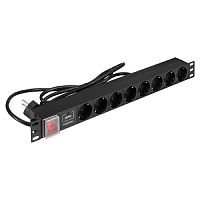 картинка exegate ex299603rus блок розеток с сетевым фильтром (surge protect) и выключателем с подсветкой exegate serverpro pdu-19h805 al-8s-eu3cu-sw-spd1 (19", 1u, алюминий, 8 schuko, кабель с евровилкой vde-2 от магазина Tovar-RF.ru