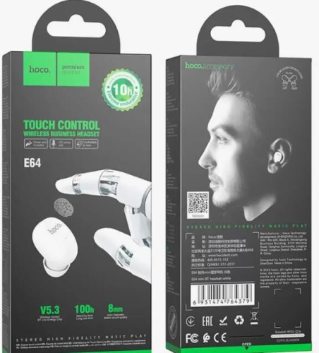 картинка гарнитура hoco (6931474764379) e64 white от магазина Tovar-RF.ru