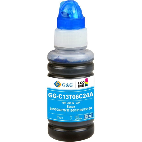 картинка чернила g&g gg-c13t06c24a №112 голубой 100мл для epson l6550/6570/11160/15150/15160 магазин Tovar-RF.ru являющийся официальным дистрибьютором в России картинка чернила g&g gg-c13t06c24a №112 голубой 100мл для epson l6550/6570/11160/15150/15160 от магазина Tovar-RF.ru