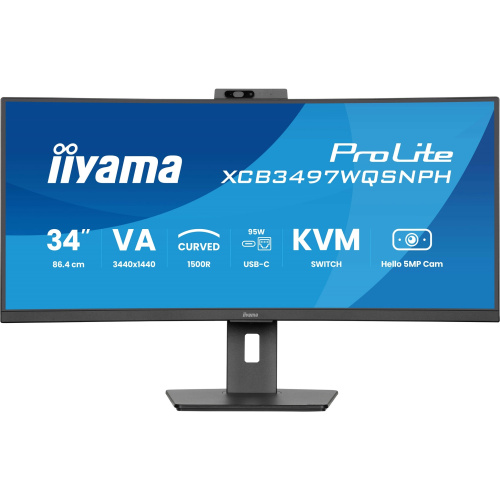 картинка lcd iiyama 34" xcb3497wqsnph-b1 черный {va curved 3440x1440 120hz 0.4ms 350cd 3000:1 hdmi(1.4b/2.0) displayport 2x5w 2xusb-c rj-45 has vesa freesync premium} от магазина Tovar-RF.ru