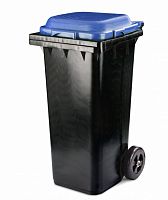 картинка Контейнер АЛЬТЕРНАТИВА М4667 для мусора 120л (на колесах)(черный с синей крышкой) от магазина Tovar-RF.ru