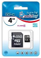 картинка карта памяти smartbuy (sb4gbsdcl4-01) microsdhc 4gb class4 + адаптер от магазина Tovar-RF.ru