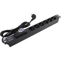 картинка exegate ex280835rus блок розеток exegate serverpro pdu-19h610 al-6s-eu2.5-1p, 19",1u,алюм,6sch,евровилка,2.5м,защ перегр от магазина Tovar-RF.ru