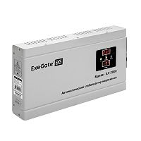 картинка exegate ex291739rus стабилизатор напряжения exegate master av-2000 (2000ва, 140-260в, цифр. индикация вход/вых. напряжения, 220в±8%, кпд 98%, 5 уровней защиты, задержка, метал.корпус, евророзетка, rtl от магазина Tovar-RF.ru