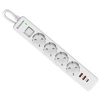 картинка defender удлинитель с сетевым фильтром dfs 143 3 м,белый,4розетки,usb+typec [99434] от магазина Tovar-RF.ru