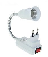 картинка Переходник ECOLA APT7NWEAY E27 гибкий 150мм c выключателем белый от магазина Tovar-RF.ru