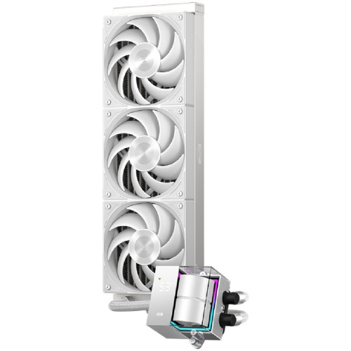 картинка система охлаждения/ pccooler ds360 wh (310w, 360mm, led temp., white, argb pump/ fans: 3x120mm, 86.73cfm, 28dba, 2200rpm/ pump height 67mm, 28dba, 3200rpm, rad thickness 27mm/ s: 1851, 1700, 1200, 20x от магазина Tovar-RF.ru
