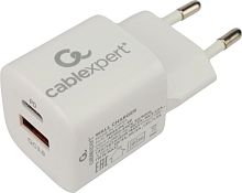 картинка универсальный адаптер питания cablexpert (21079) mp3a-pc-46, qc3.0/pd, 2 порта: usb и type-c, белый, пакет от магазина Tovar-RF.ru
