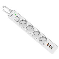 картинка defender удлинитель с сетевым фильтром dfs 141 1.5 м,белый,4розетки,usb+typec [99433] от магазина Tovar-RF.ru